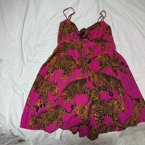 FARM Pink and Brown Spaghetti Strap Romper